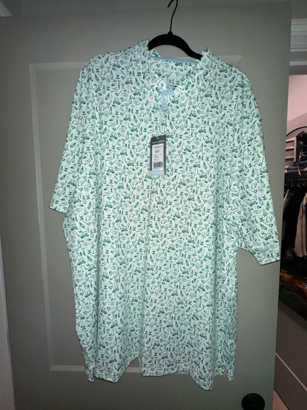 Men's Short Sleeve Button Polo Shirt - Green Print